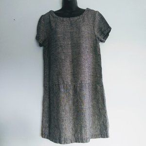 Garnet Hill Linen Drop Waist Shift Dress 8 Black & White Pinstripe